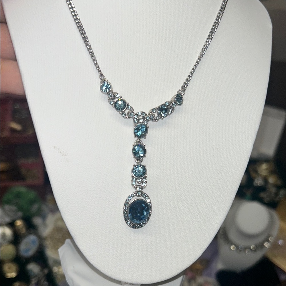 Givenchy Silver Necklace with Blue Gemstones